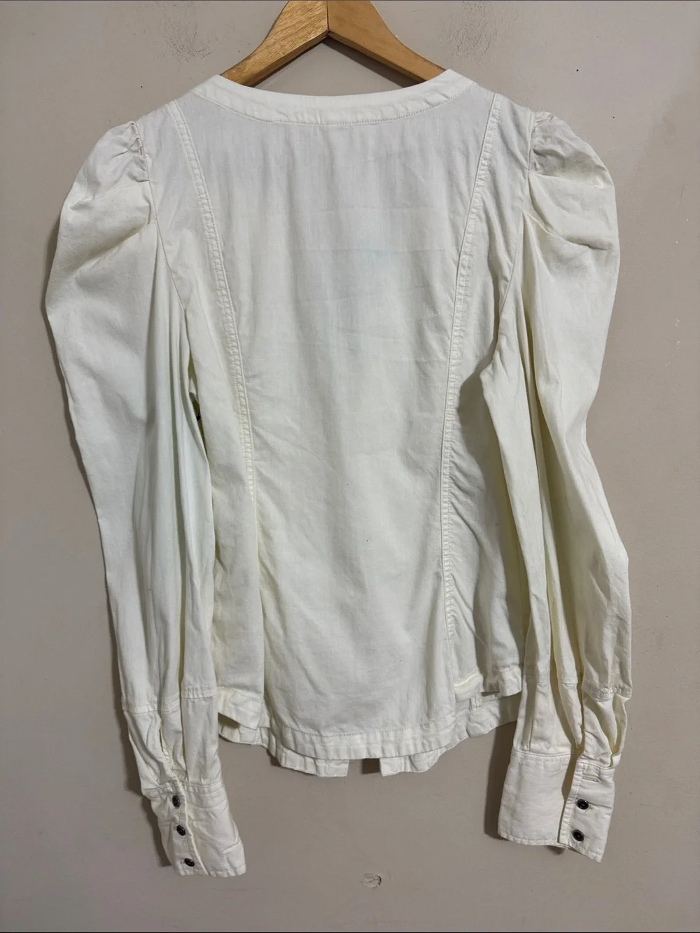 Free People Denim Lace-Up Peasant Blouse Cream size M Ren Festival Boho Retro